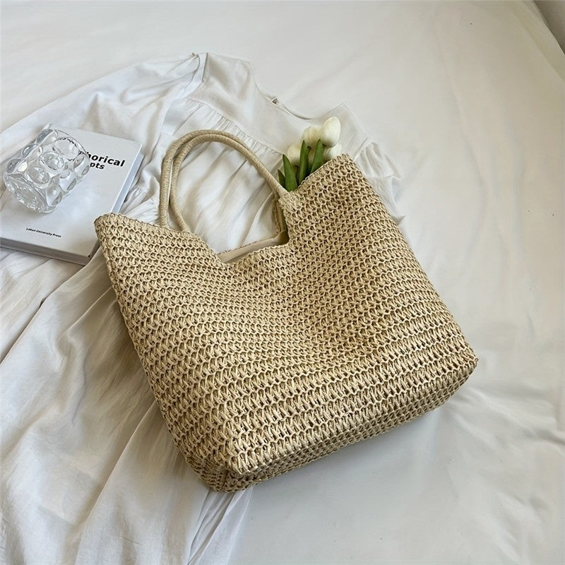 Stylish Oversized Straw Crochet Handbag