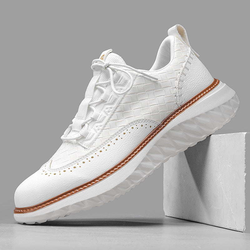 Men's Breathable Woven-Texture Sneakers – Lace-Up Low-Cut Casual Athletic Shoes