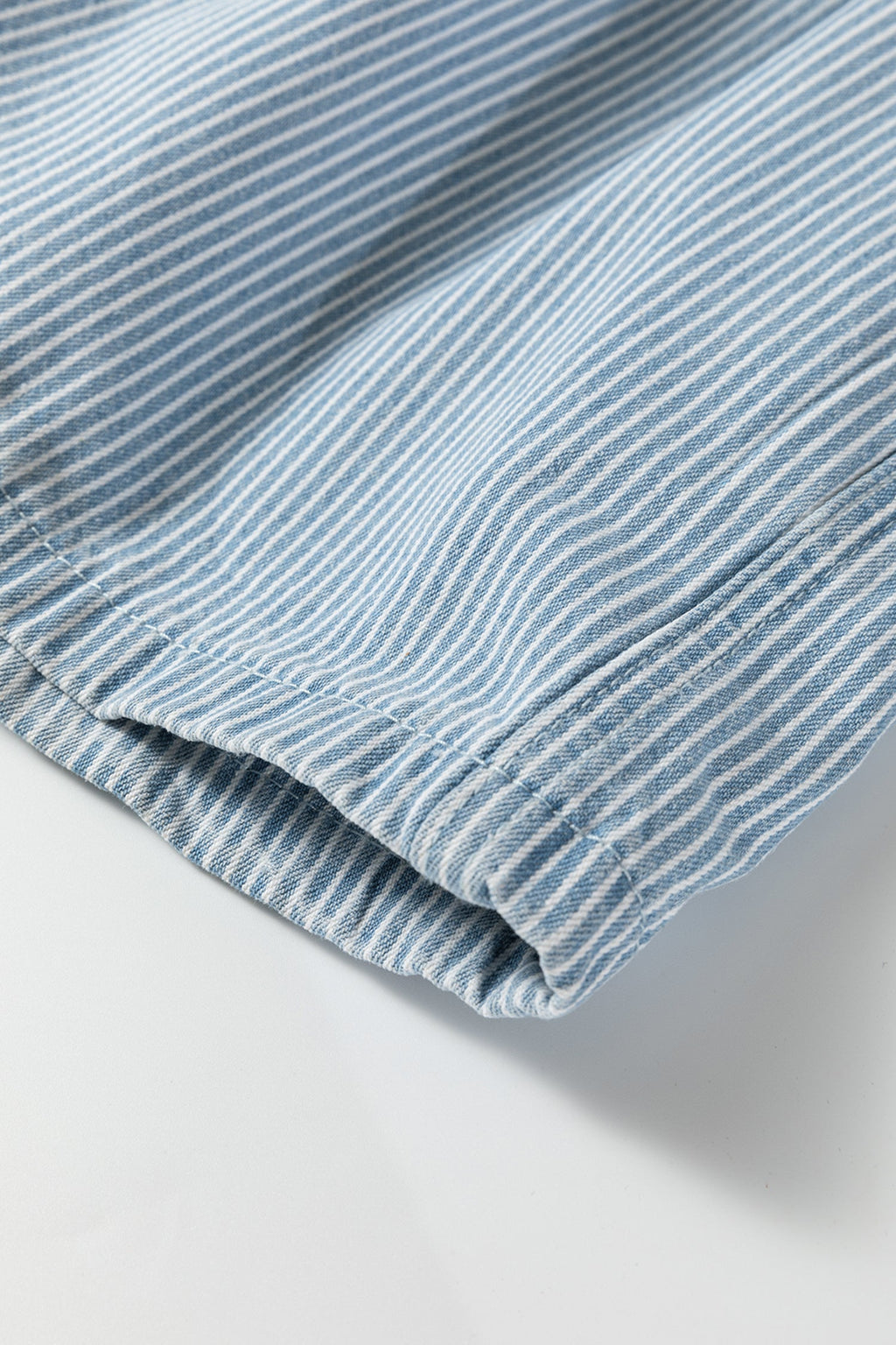 Sky Blue Stripe Drawstring Elastic Waist Casual Denim Shorts