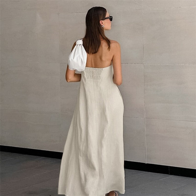 Sophisticated Strapless Maxi Dress in Solid Color