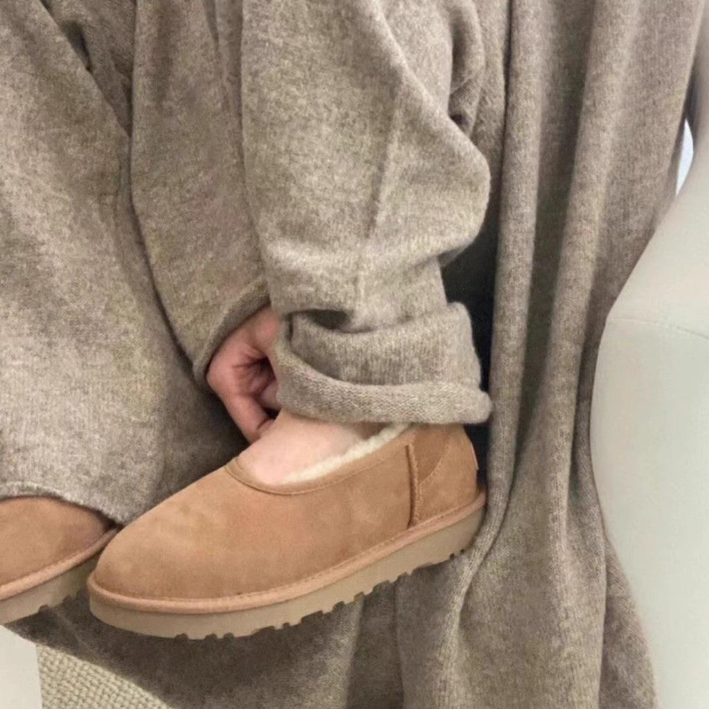 Women's Low-Cut Leather & Fur Snow Boots | Slip-On Winter Boots | Sizes 35–40