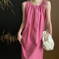 Halter Neck Solid Color A-Line Maxi Dress
