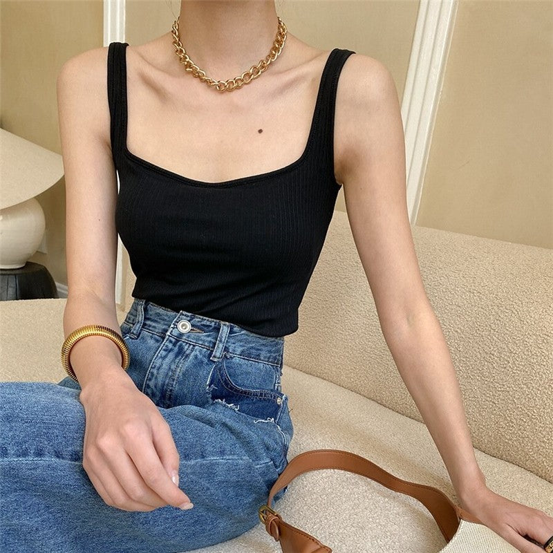Padded V-Neck Wide Strap Tank Top