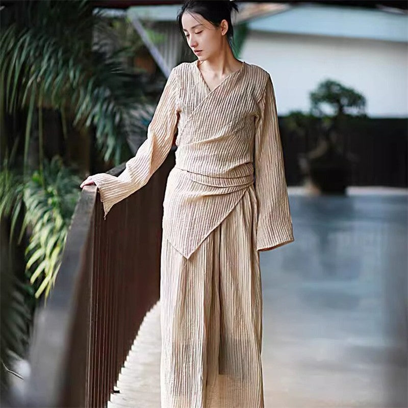 Solid Color Double-Layer Strap Shirt and Skirt Ensemble
