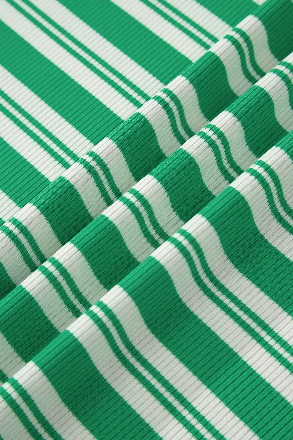 Green Stripe Collared V Neck Short Sleeve T Shirt Midi Dress with Pockets