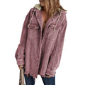 Loose Corduroy Color Block Hooded Jacket