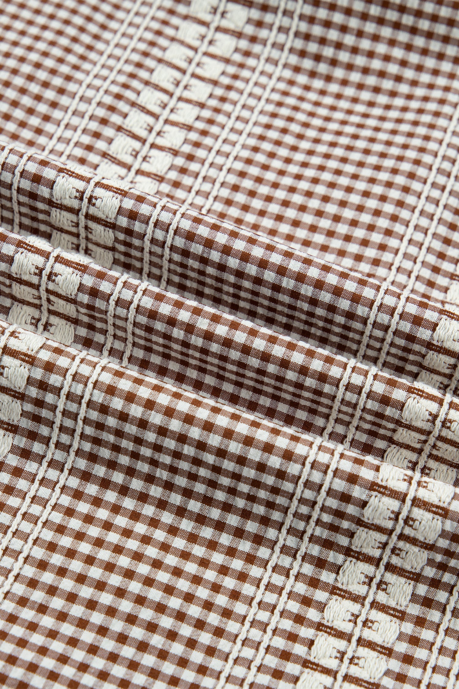 Brown Western Pony Embroidered Yoke Puff Sleeve Gingham Blouse