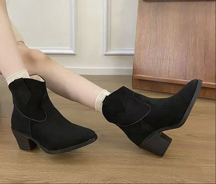 Women's Retro Sock Bootie | Pointed Toe Slip-On | Mid Heel