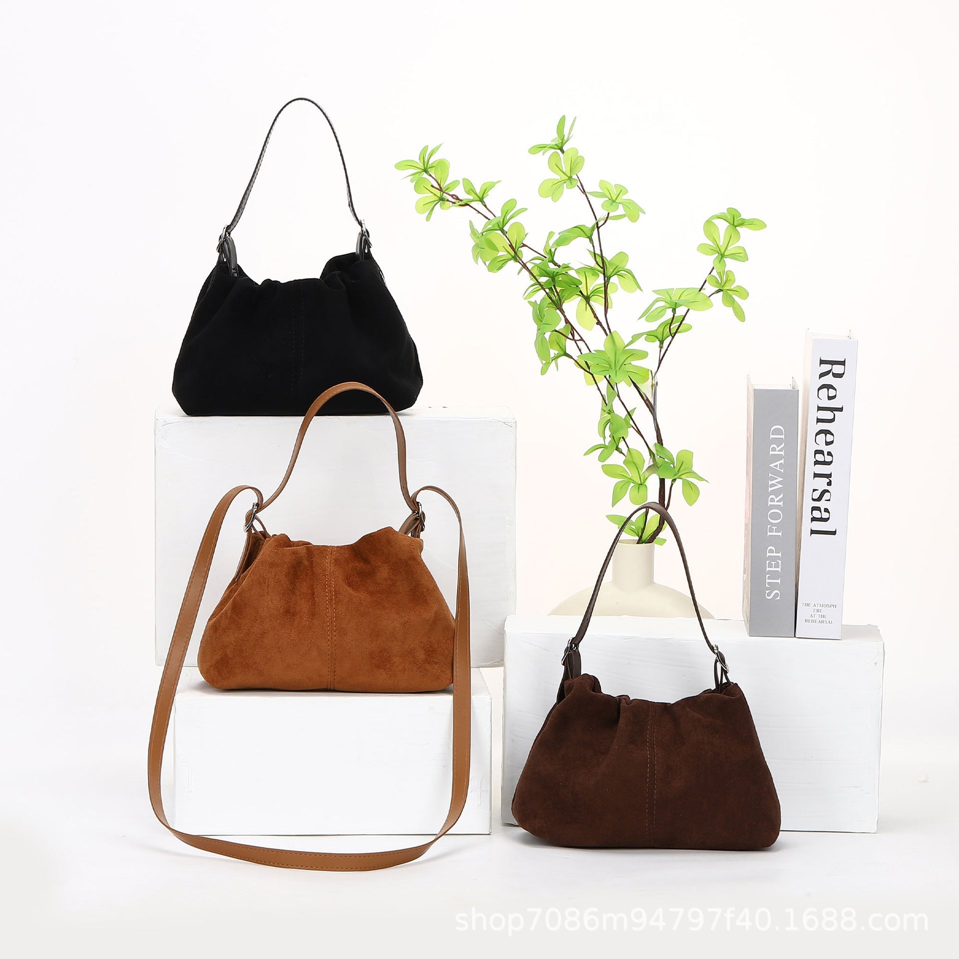 Women's Suede-Look Crossbody Bag | Streetwear Shoulder Bag in Khaki, Coffee & Black