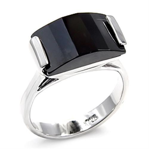 6X506 - Rhodium 925 Sterling Silver Ring with AAA Grade CZ in Jet Size 6