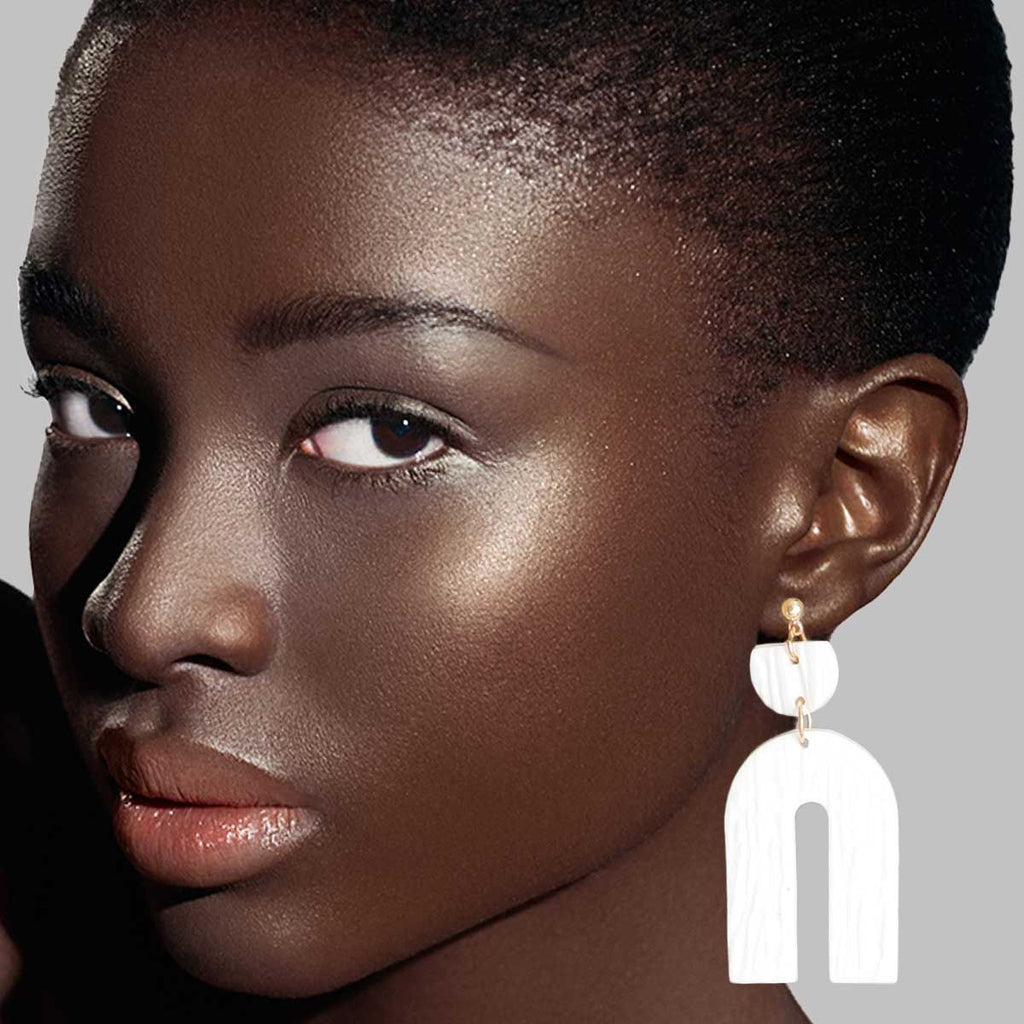 Bridal Earrings White Clay Arch Statement Jewelry Chic Elegant