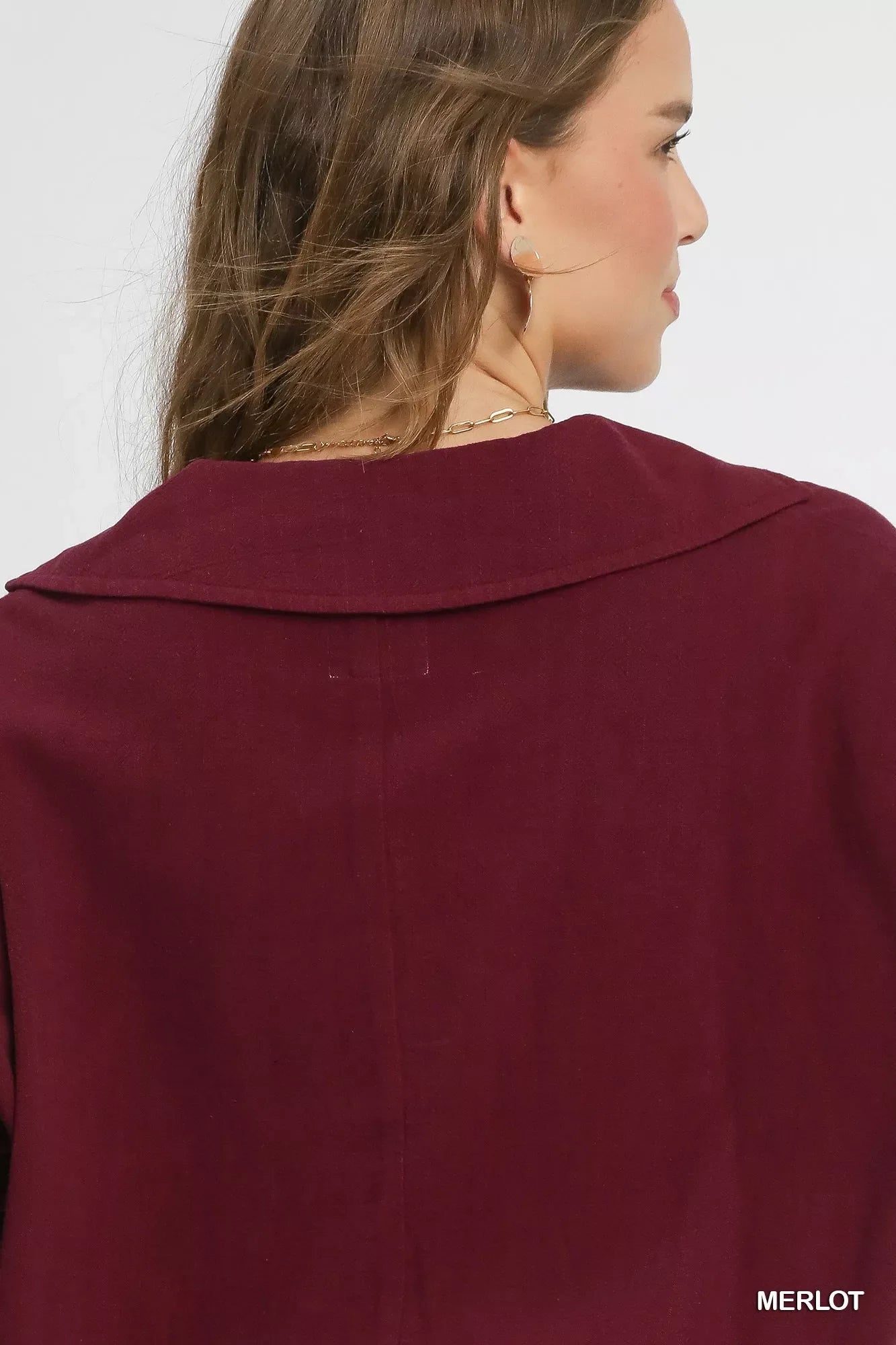 Linen Long Sleeves Elastic Hem Blouse
