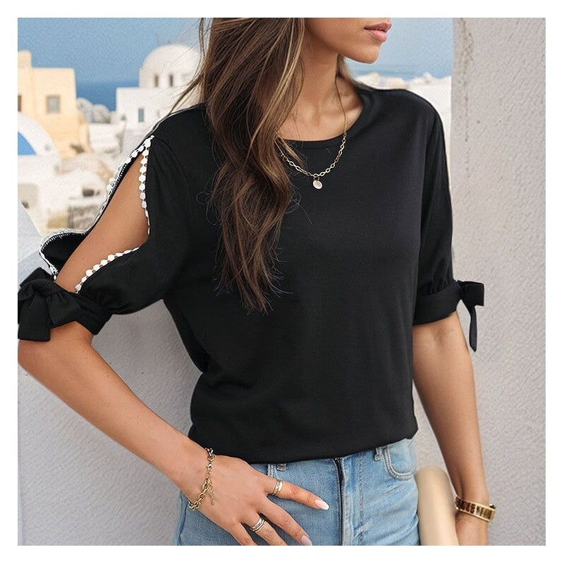 Hollow Out Cold Shoulder Black Fashion Top