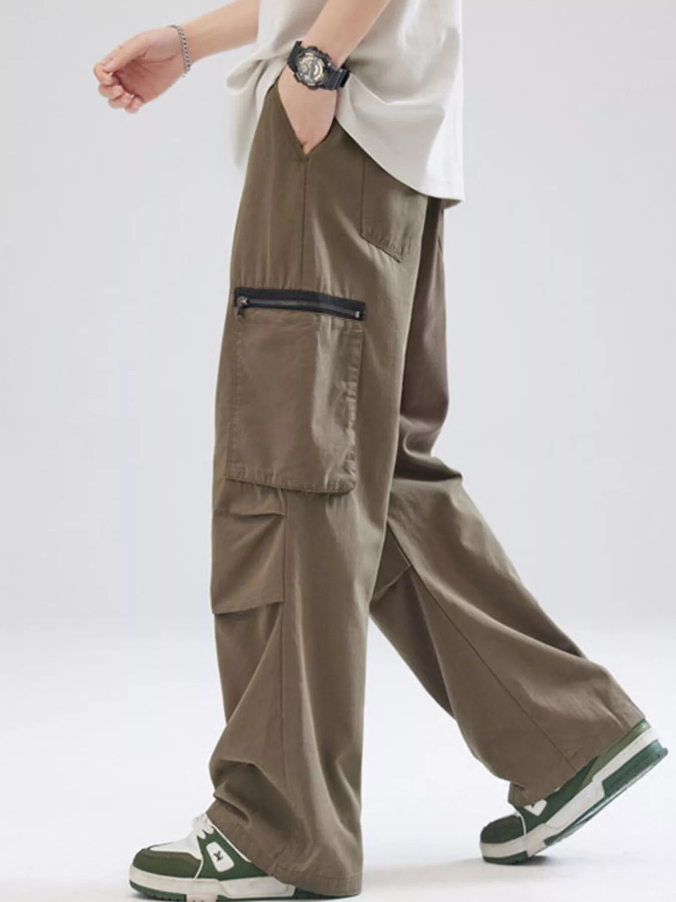 Men's Full Size Relaxed Fit Cargo Pants with Zipper Pockets Plus Size