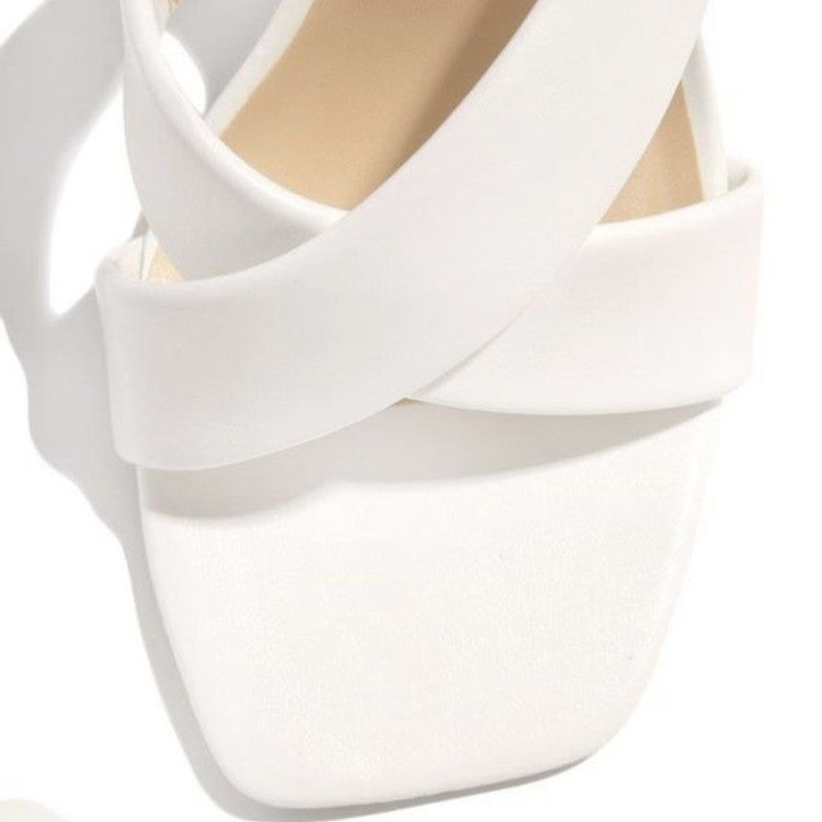 Women's Square Toe High-Heel Slide Sandals – Plus Size PU Upper, Rubber Sole
