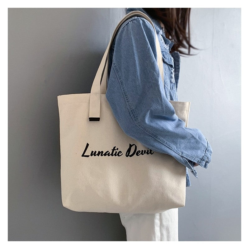 Minimalist Letter Print Canvas Shoulder Bag