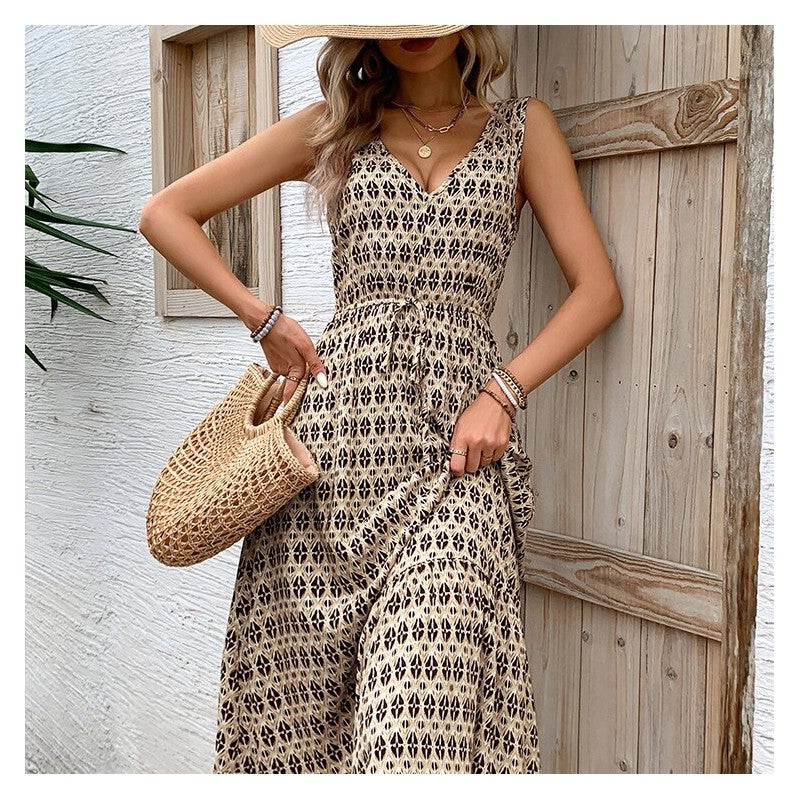 Chic Rhombus Pattern Sleeveless Dress
