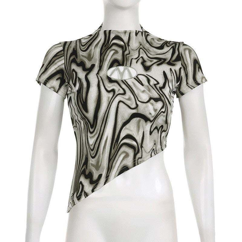 Water Ripple Hollow Letter Asymmetrical Crop Top