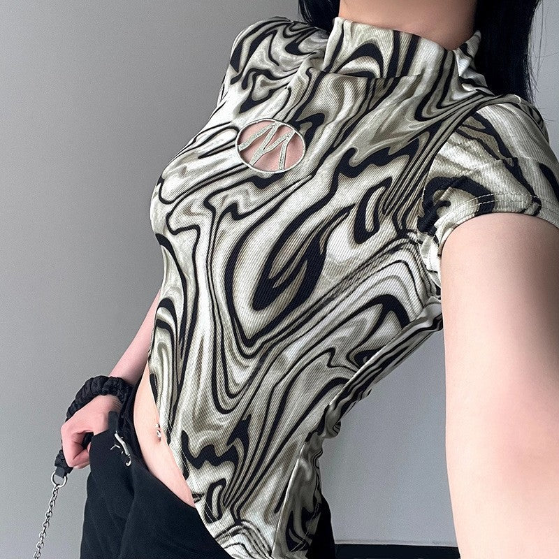 Water Ripple Hollow Letter Asymmetrical Crop Top