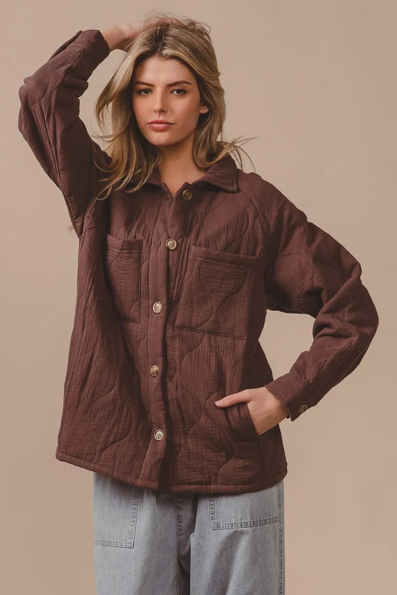Quilted Wrinkle Gauze Long Sleeve Shacket