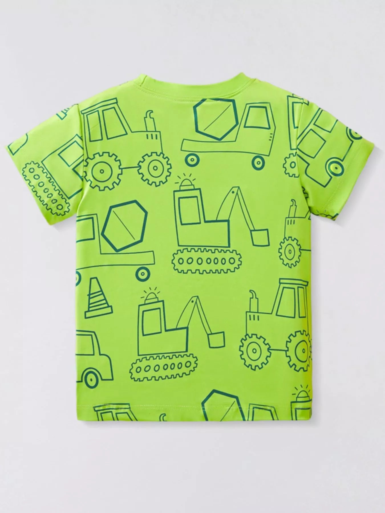 Children's Cartoon Vehicle Print Crew Neck Short Sleeve T-Shirt