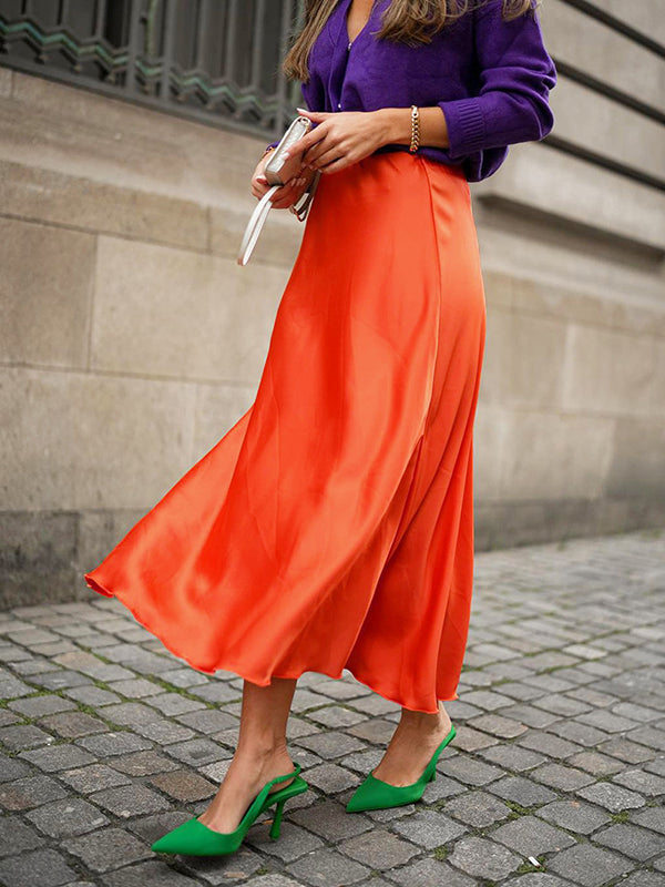A-Line High Waisted Solid Color Zipper Skirts Bottoms