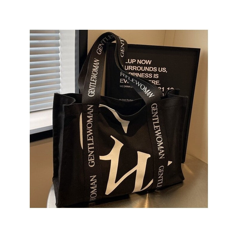 Chic Canvas Tote Bag Featuring Bold Letter Print