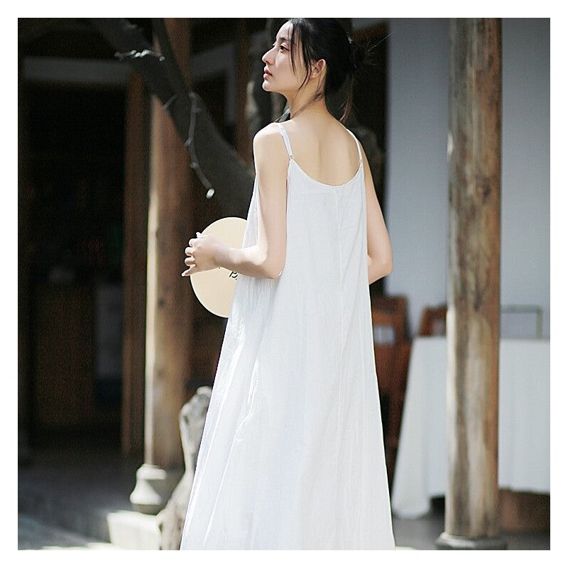 Hem Double-Layer Solid Color Sling Dress with Irregular Design