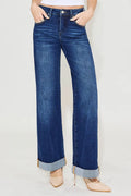 Full Size Tummy Control High Rise Wide Leg Cuffed Jeans Plus Size