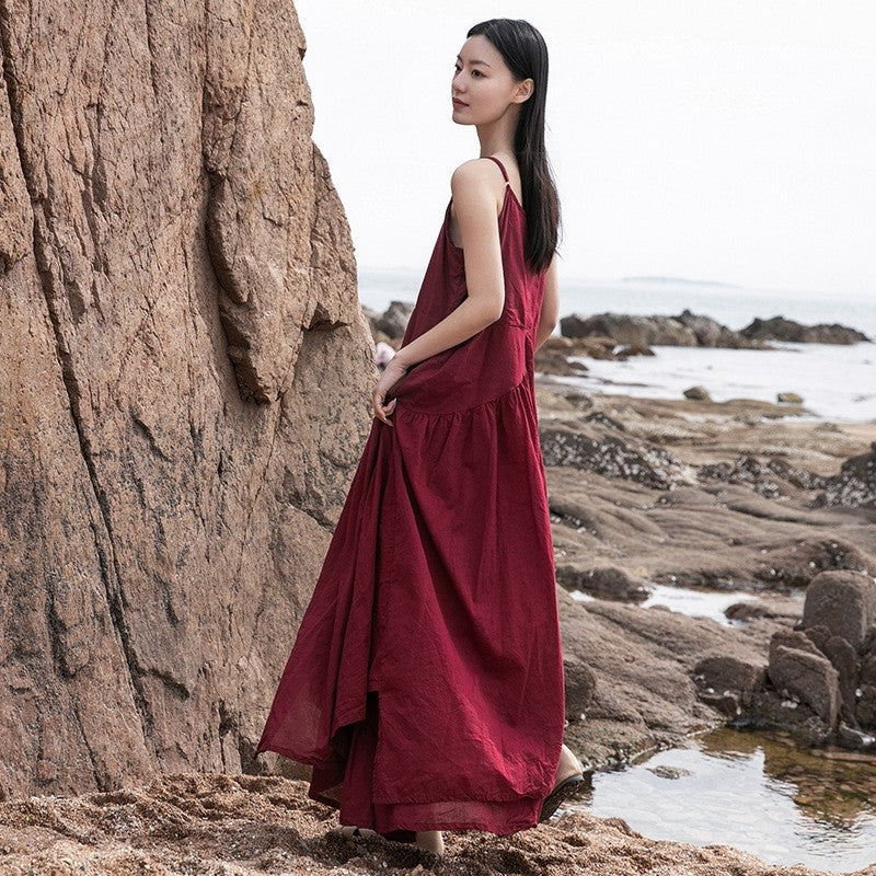 Bohemian Chic Asymmetrical Solid Color Sling Dress