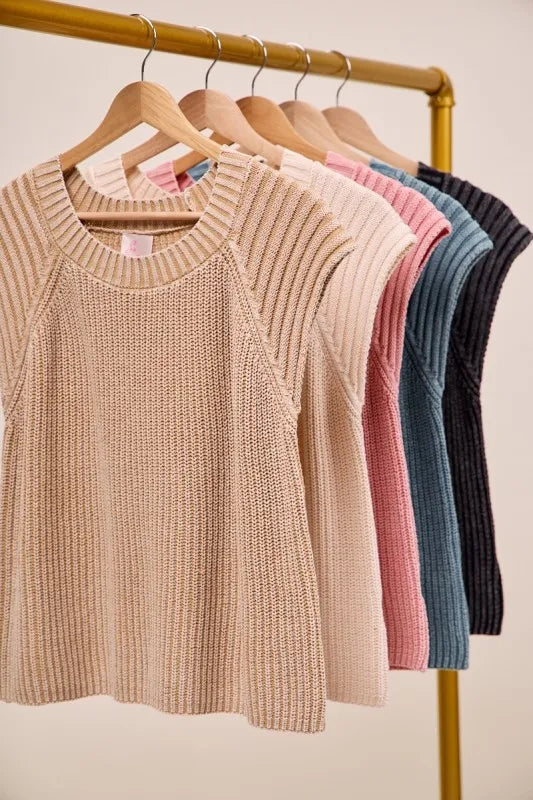 Mineral Washed Raglan Sleeveless Sweater Top