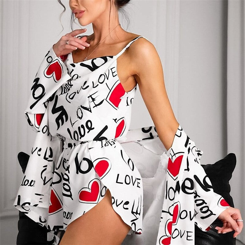 Floral Print Three-Piece Sleepwear Set with Camisole and Shorts