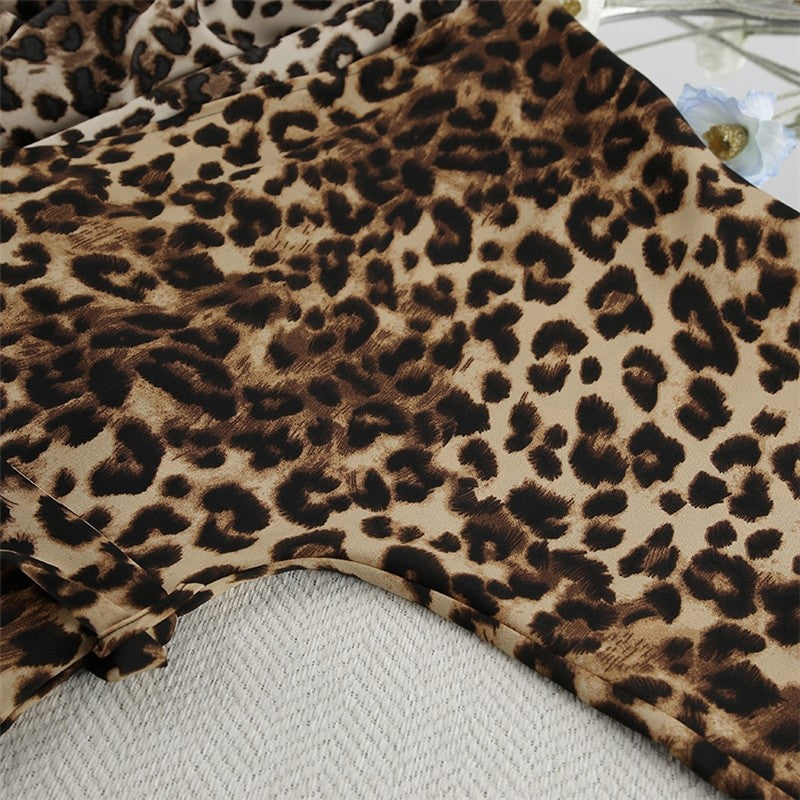 Leopard Print Tie-Waist Robe and Pants Ensemble
