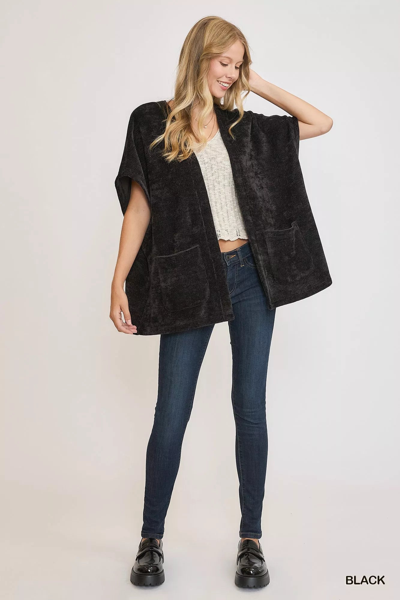 Open Front Knit Cardigan with Front Pockets