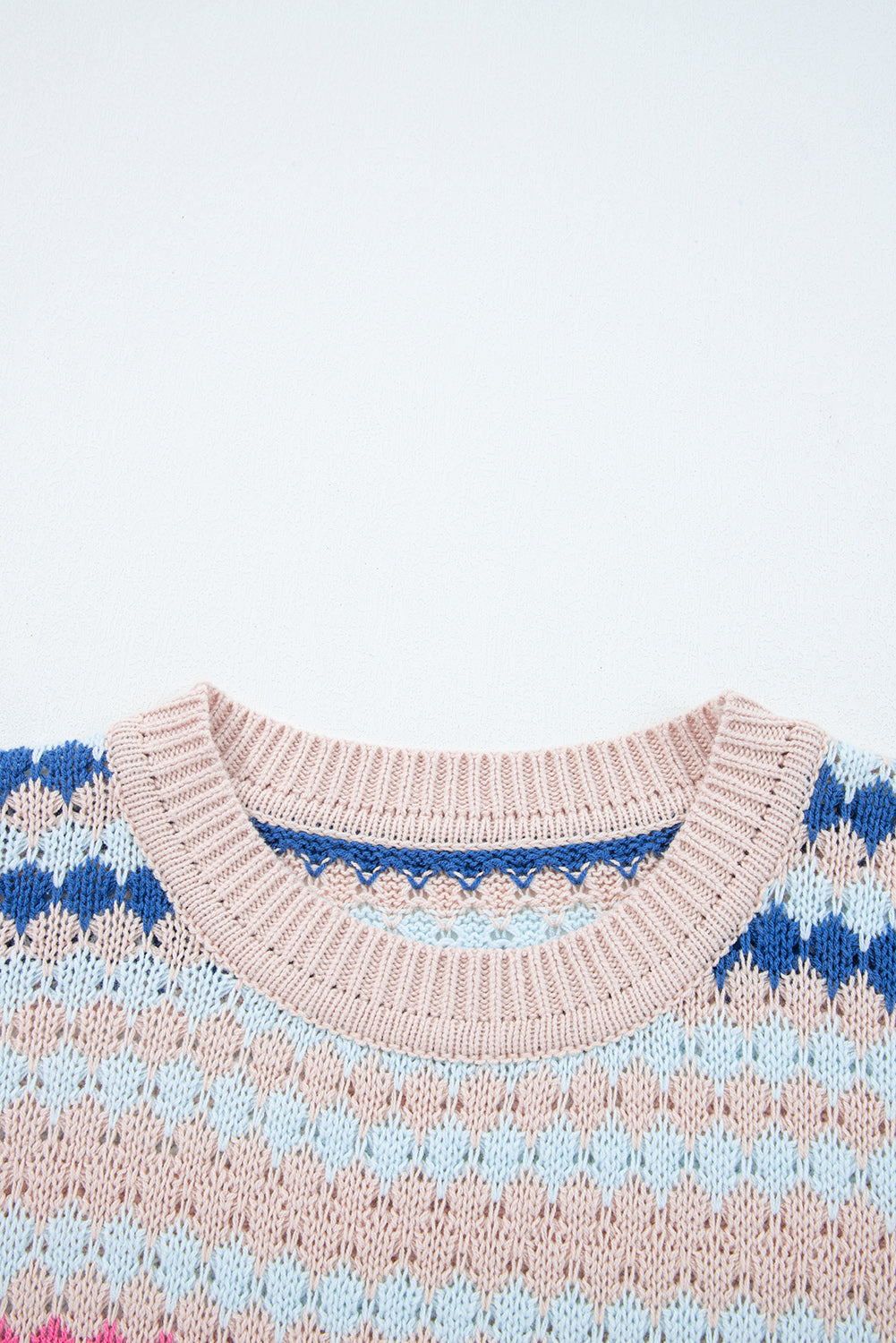 Khaki Stripe Eyelet Patterned Drop Shoulder Sweater