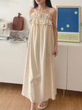 Loose Sleeveless Elasticity Pleated Ruffled Solid Color Spaghetti-Neck Midi Dresses Pajama Dress