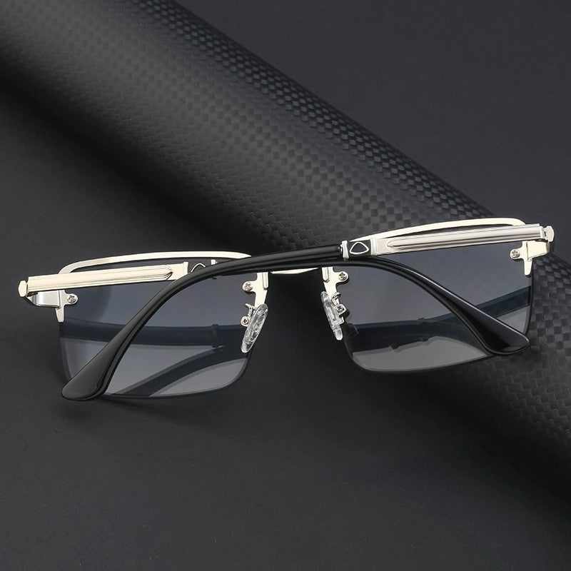 Fashion Half-Frame Diamond Cut Edge Sunglasses