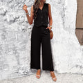 Stylish Sleeveless Vest Set with Solid Color Design for Casual Wear