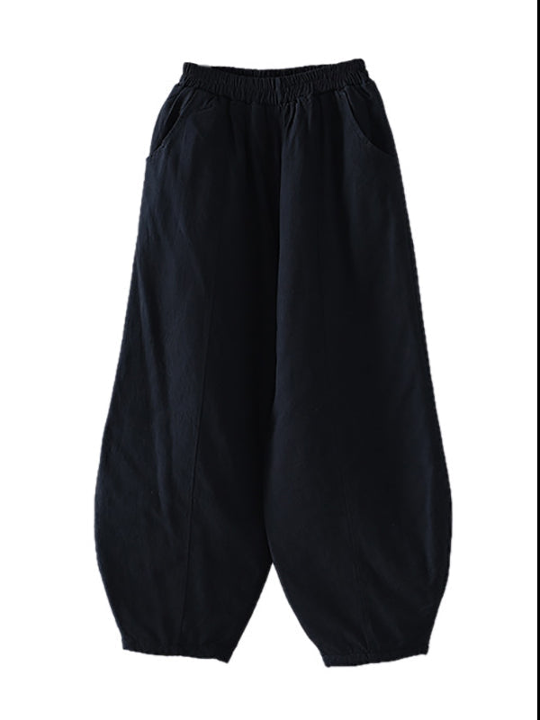 Casual Loose Keep Warm Elasticity Solid Color Casual Pants Bottoms