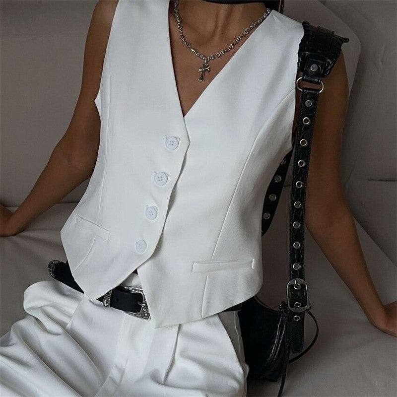 Straight-Cut Suit Vest and Shorts Set