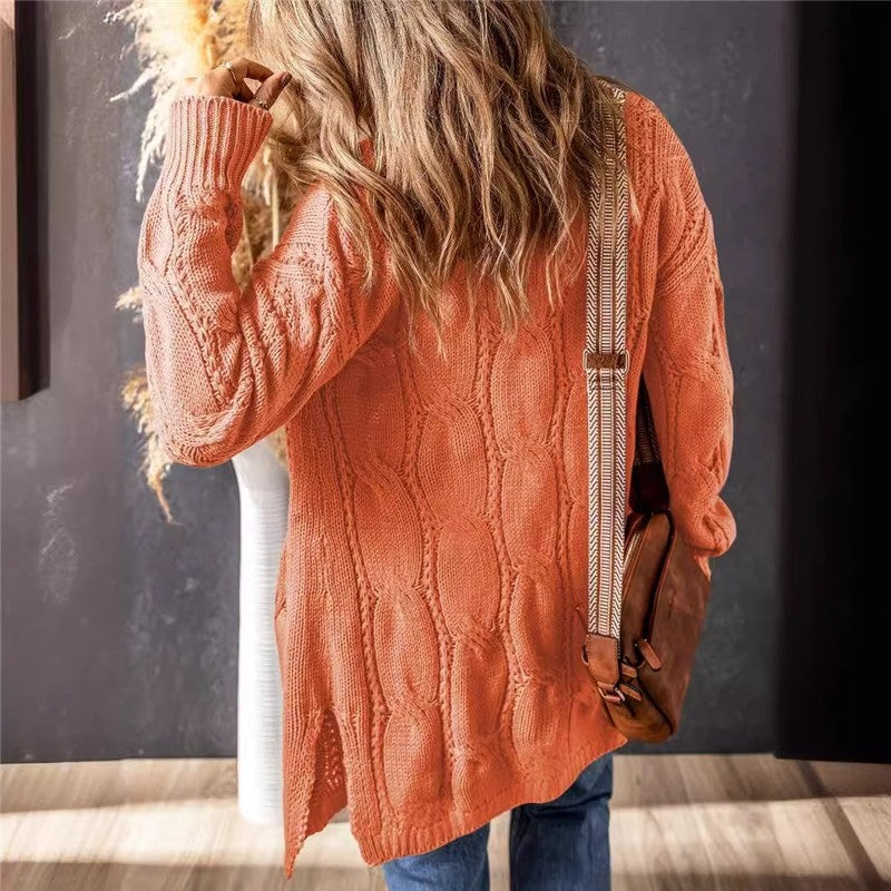 Solid Color Casual Mid-Length Knitted Cardigan Coat