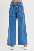 Full Size Mid Rise Fit Wide Leg with Pleated Detail Jeans Plus Size
