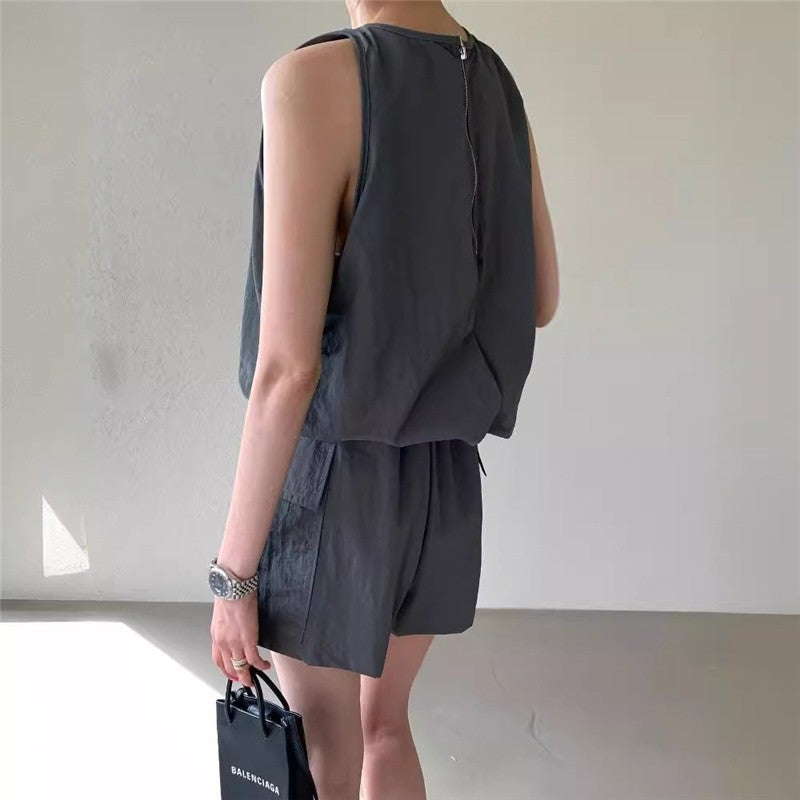 Solid Color Sleeveless Vest and Shorts Set
