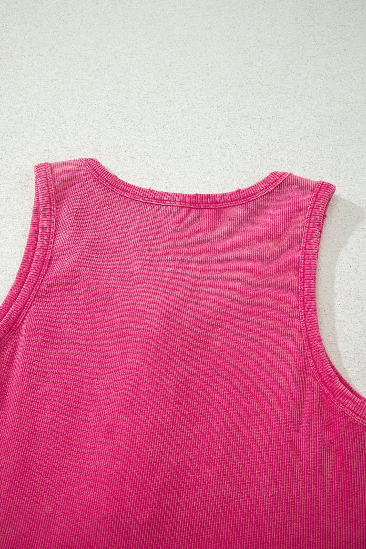 Bright Pink Vintage Distressed Ribbed Mineral Wash Tank Top