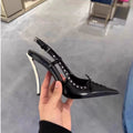 Women's Pointed-Toe Stiletto Heels | Rivet-Back Lace-Up High Heels | Black & White