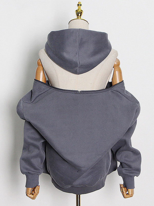 Casual Loose Solid Color Hoodies Top