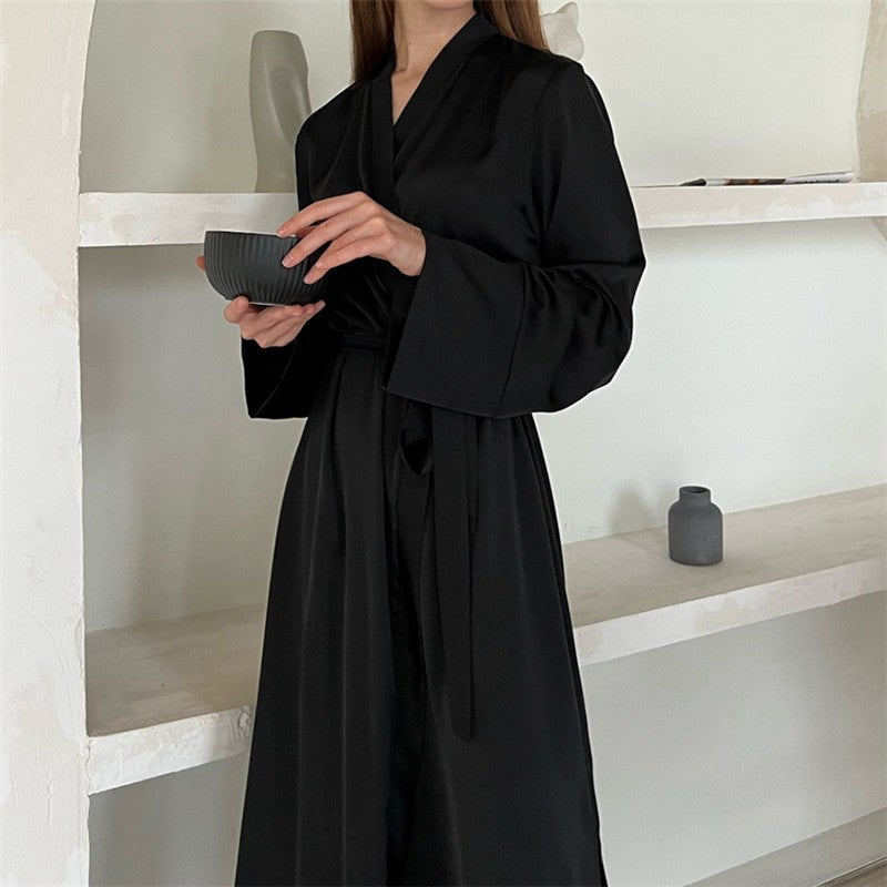 Long Sleeve Tie-Waist Robe with Side Slits