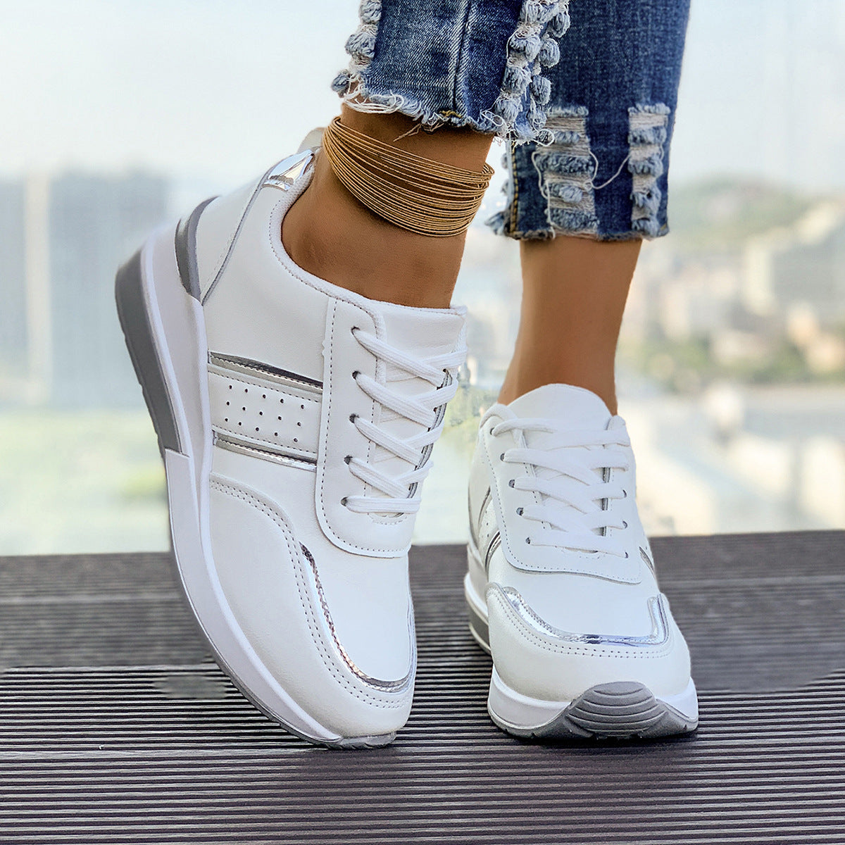 Women's Chunky Platform Sneakers | Color-Block Casual Fashion Shoes