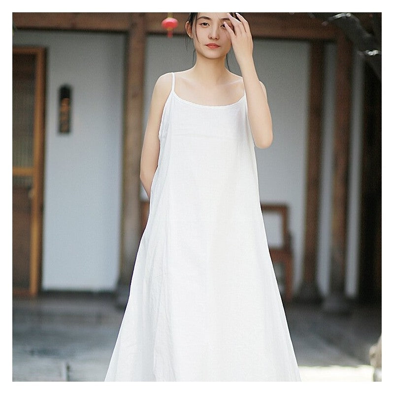 Hem Double-Layer Solid Color Sling Dress with Irregular Design