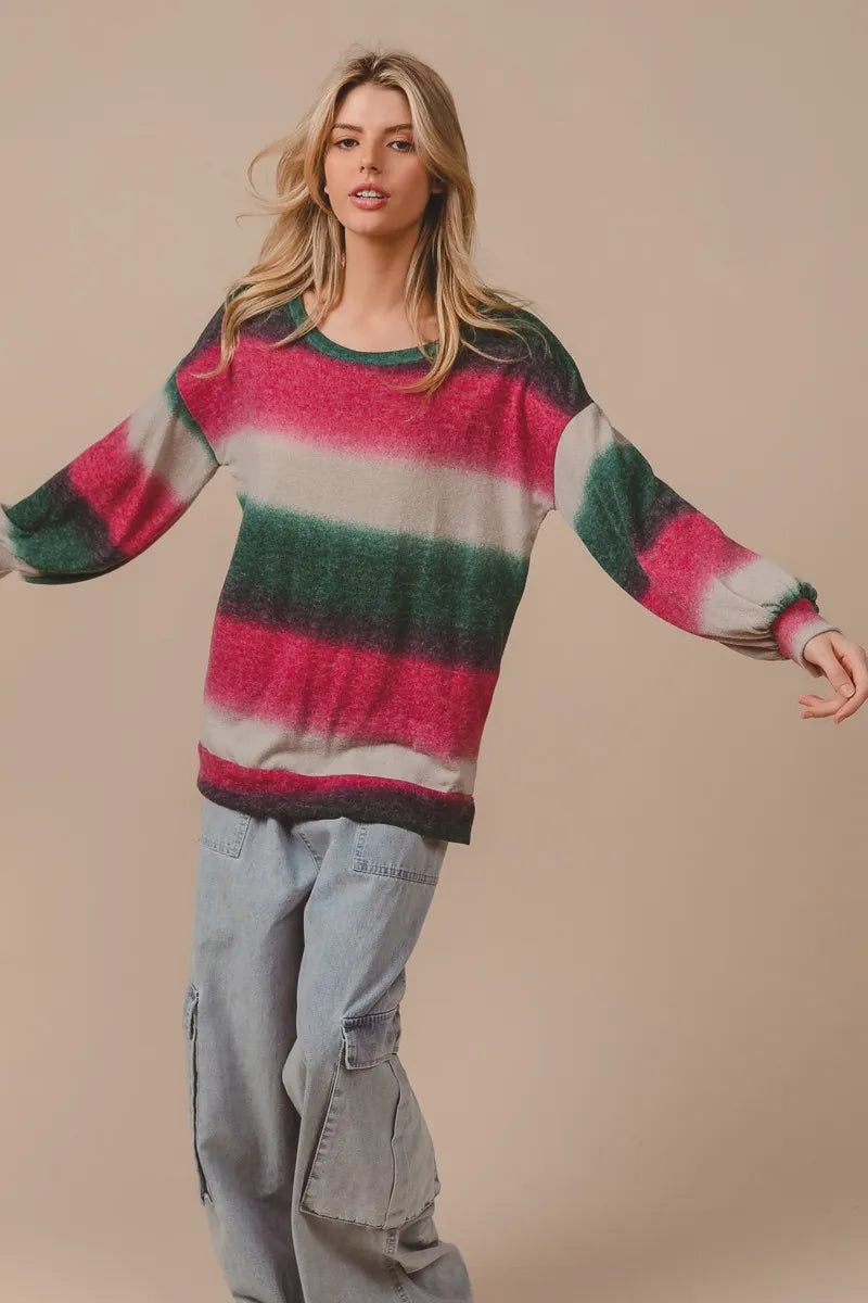 Striped Gradation Print Knit Top